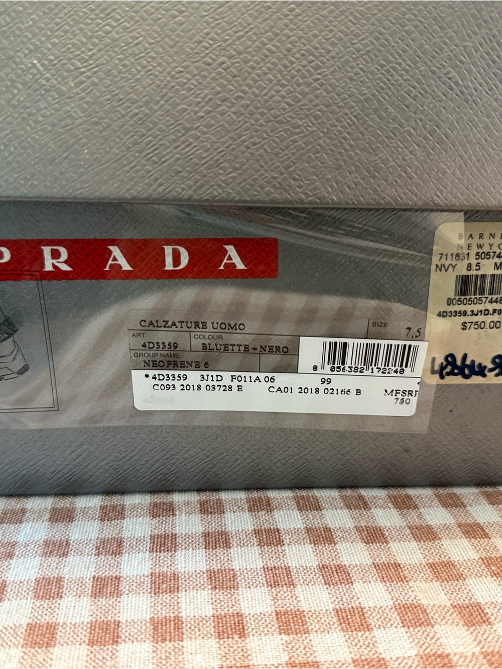 Prada Men's Blue Slip-On Sneaker with Black Strap neoprene NEW W BOX BARNEYS - Picture 8 of 8